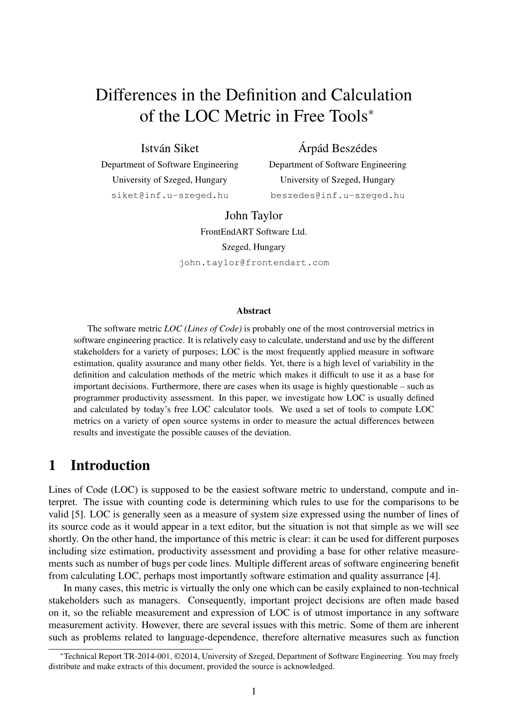 Differences in the Definition and Calculation of the LOC Metric In