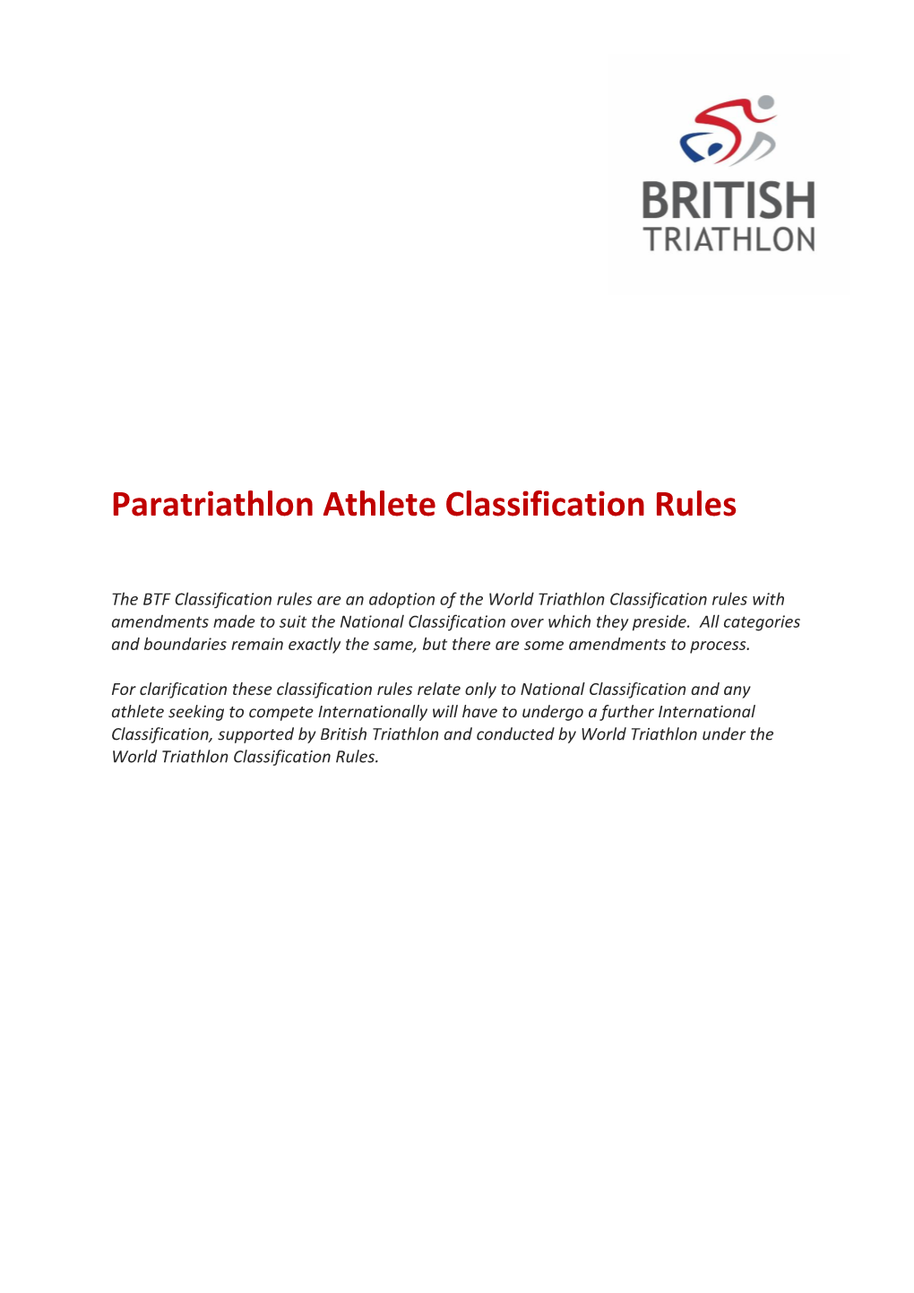 Paratriathlon Athlete Classification Rules