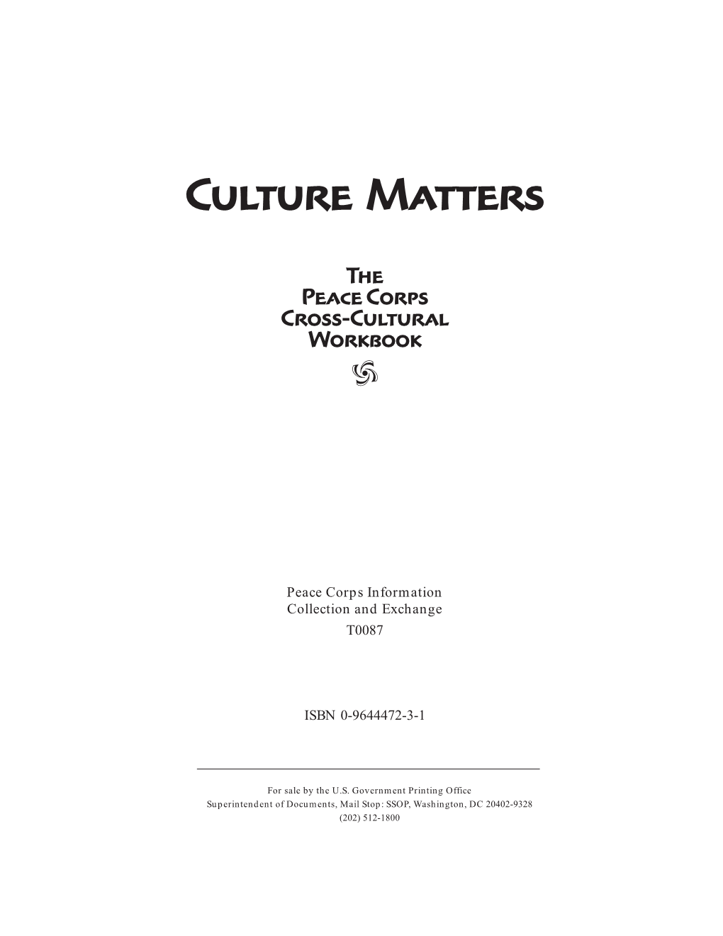 Culture Matters: the Peace Corps Cross-Cultural Workbook