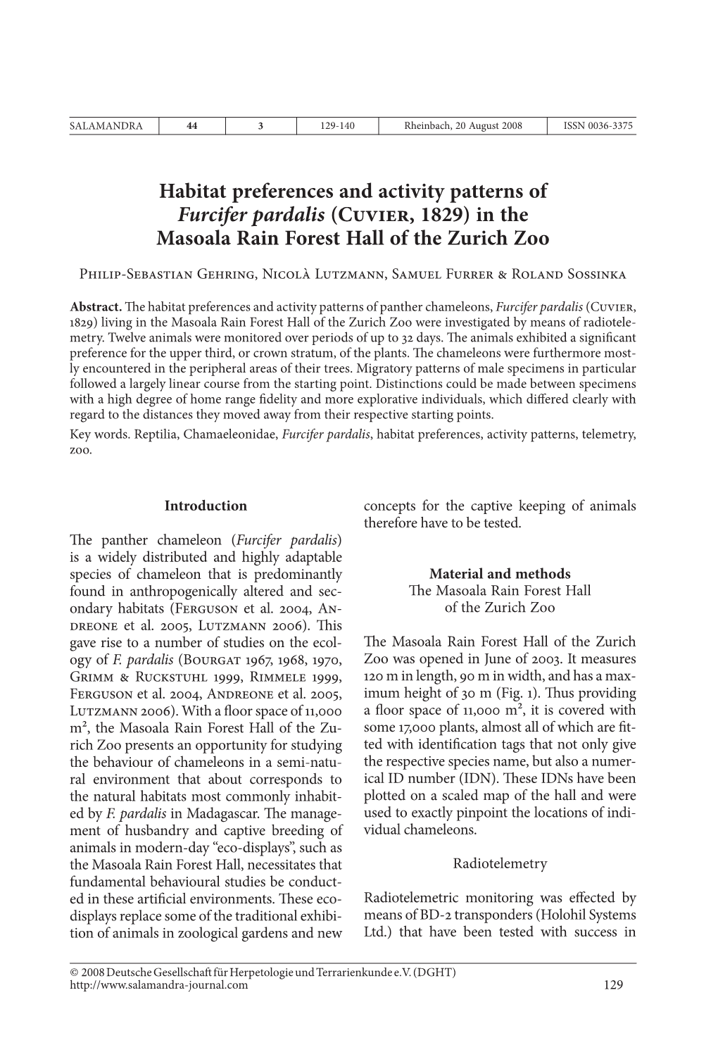 Habitat Preferences and Activity Patterns of Furcifer Pardalis