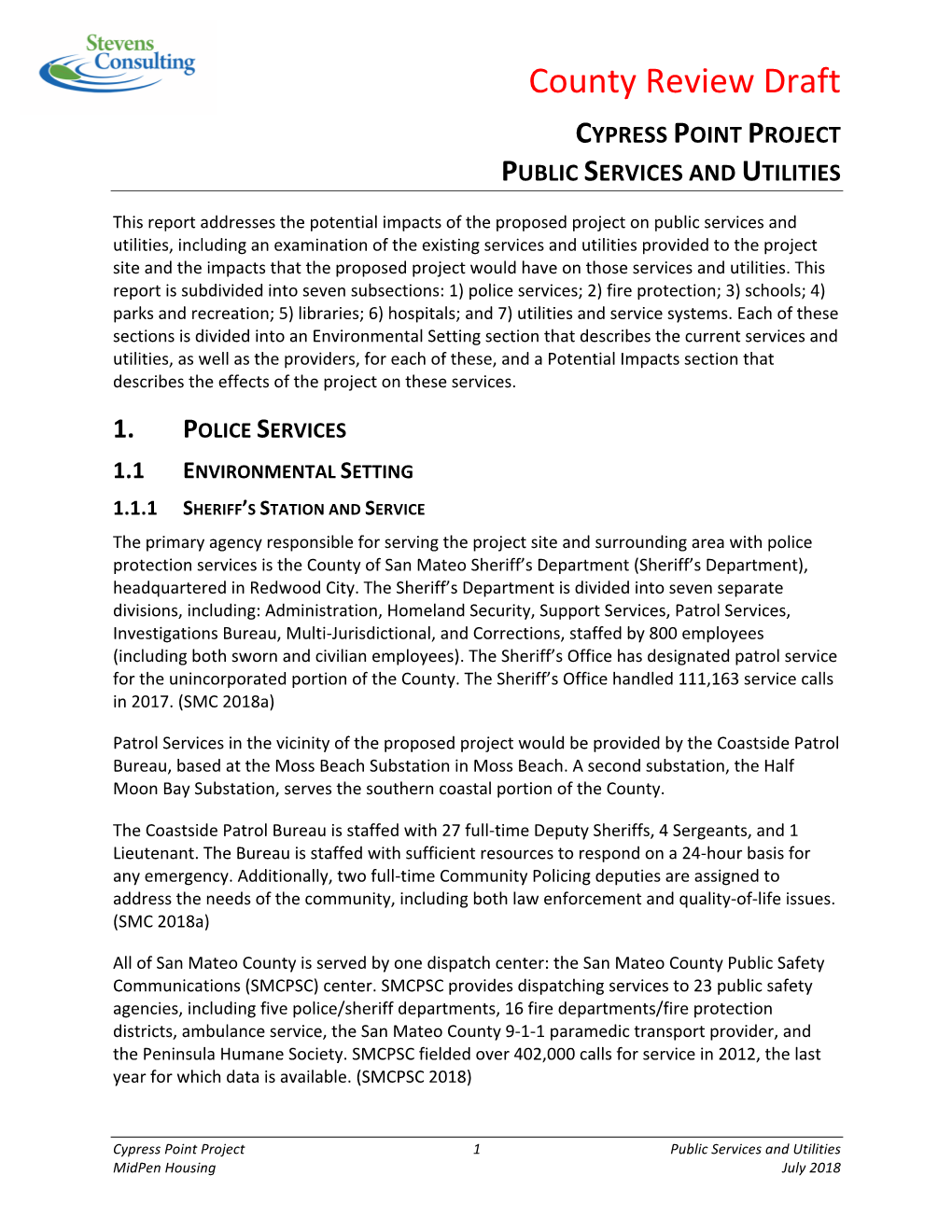 County Review Draft CYPRESS POINT PROJECT PUBLIC SERVICES and UTILITIES