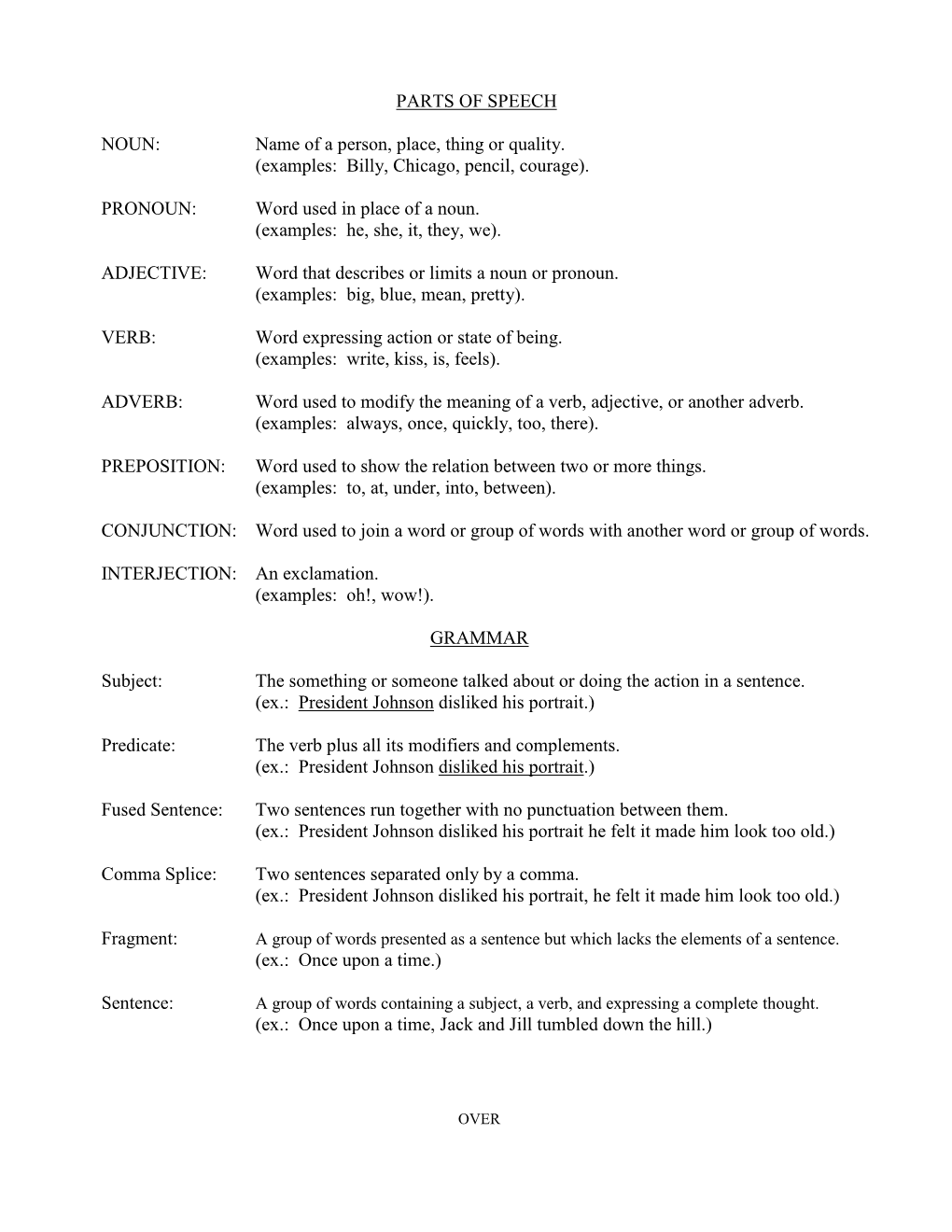 Parts of Speech