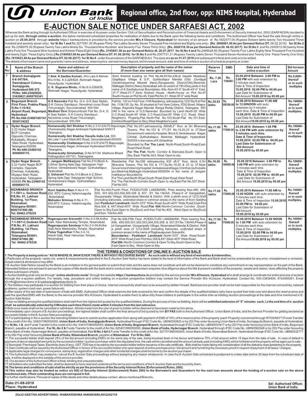 E-Auction Sale Notice Under Sarfaesi Act, 2002