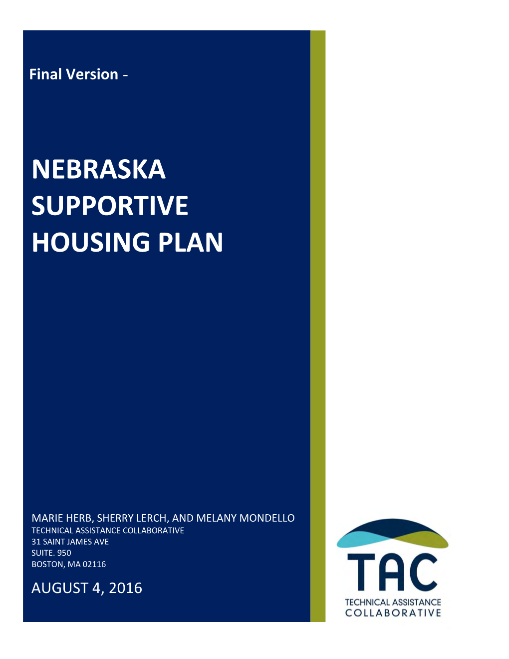 Nebraska Supportive Housing Plan