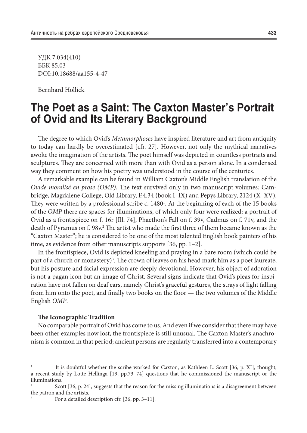 The Caxton Master's Portrait of Ovid and Its Literary Background