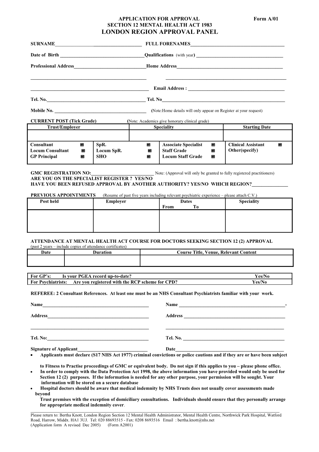 APPLICATION for APPROVAL UNDER SECTION 12 of the Form A