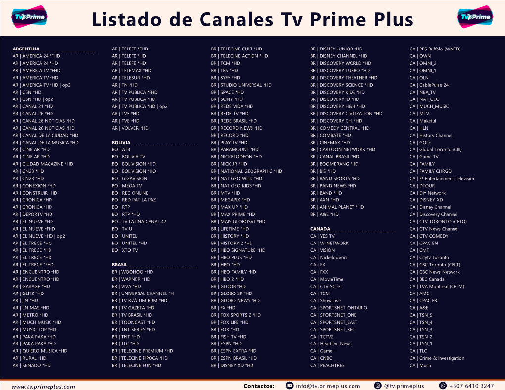 Listado De Canales Tv Prime Plus