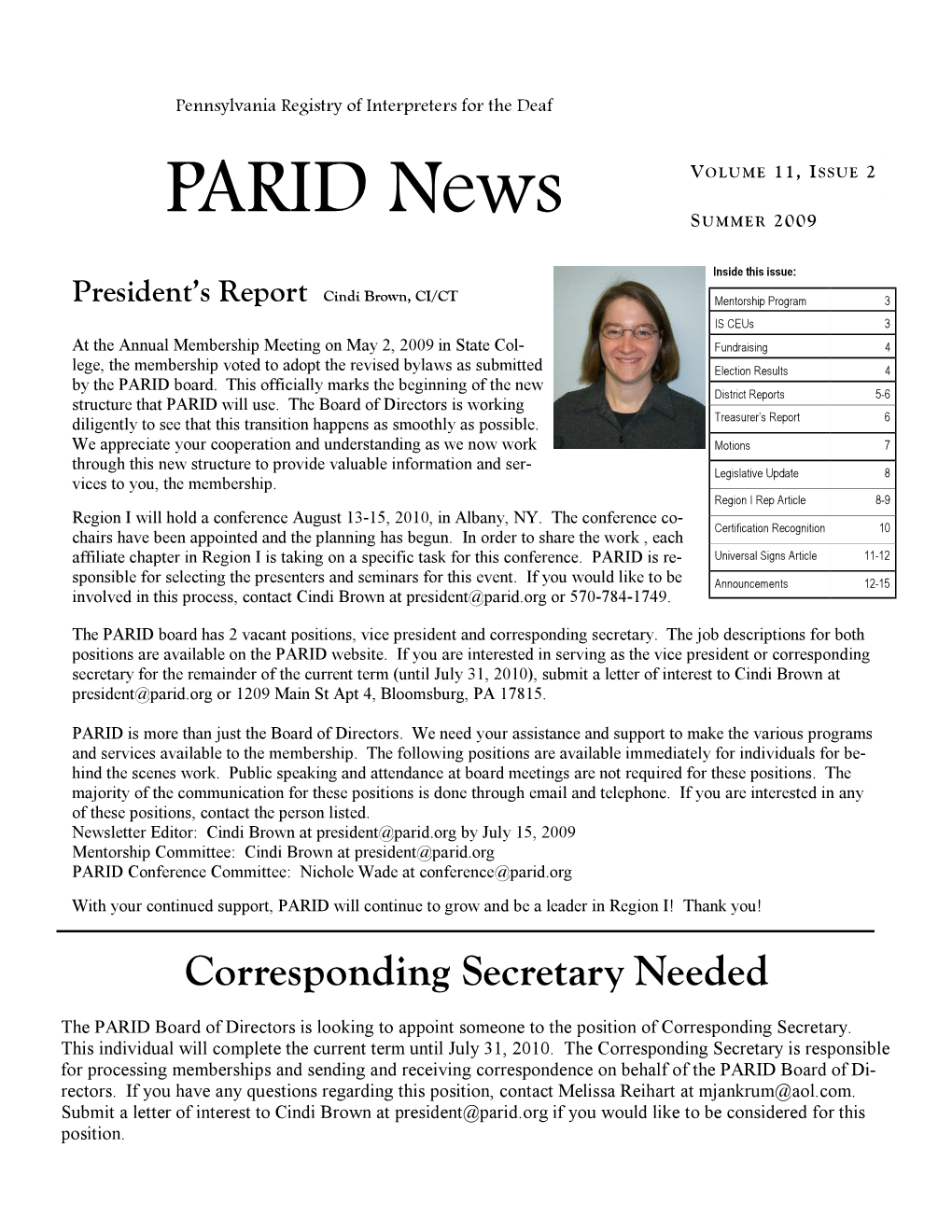 PARID Newsletter Summer 2009 Draft