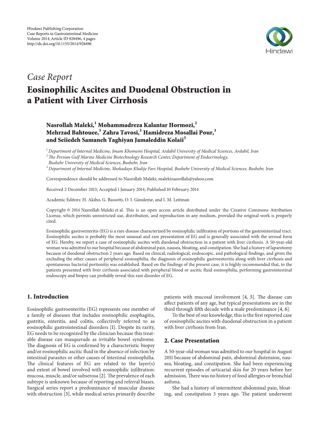 Eosinophilic Ascites and Duodenal Obstruction in a Patient with Liver Cirrhosis