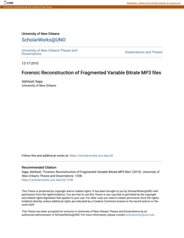 Forensic Reconstruction of Fragmented Variable Bitrate MP3 Files