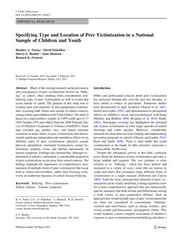 Specifying Type and Location of Peer Victimization in a National Sample of Children and Youth