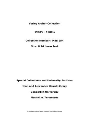 Verley Archer Papers