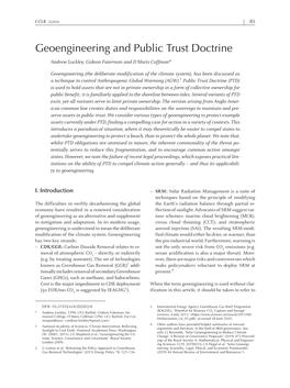 Geoengineering and Public Trust Doctrine Andrew Lockley, Gideon Futerman and D’Maris Coffman*