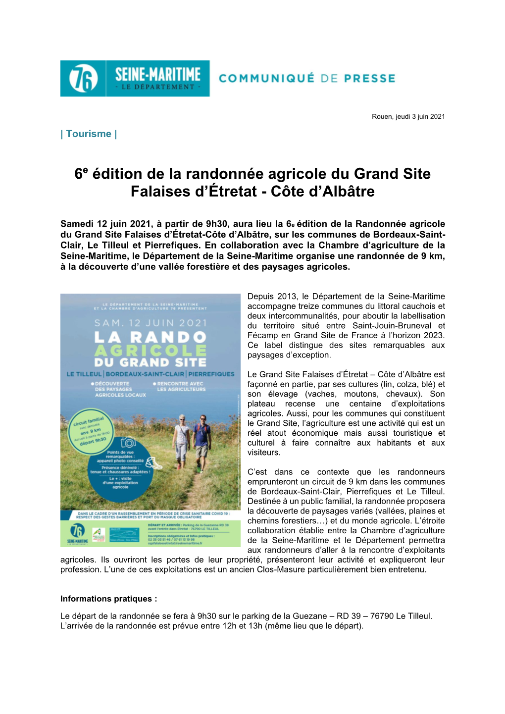 6E Édition De La Randonnée Agricole Du Grand Site Falaises D’Étretat - Côte D’Albâtre