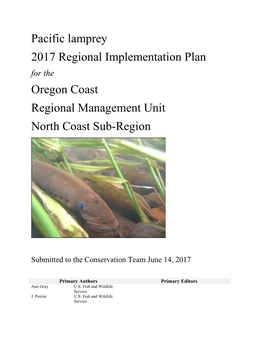 Pacific Lamprey 2017 Regional Implementation Plan Oregon Coast