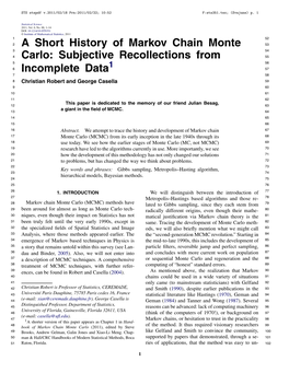 A Short History of Markov Chain Monte Carlo: Subjective Recollections from Incomplete Data