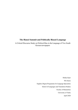 The Hanoi Summit and Politically Biased Language a Critical Discourse Study on Political Bias in the Language of Two South Korean Newspapers