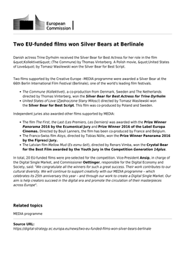 Two EU-Funded Films Won Silver Bears at Berlinale