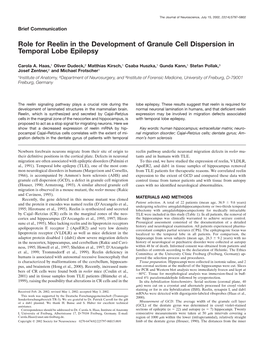Role for Reelin in the Development of Granule Cell Dispersion in Temporal Lobe Epilepsy
