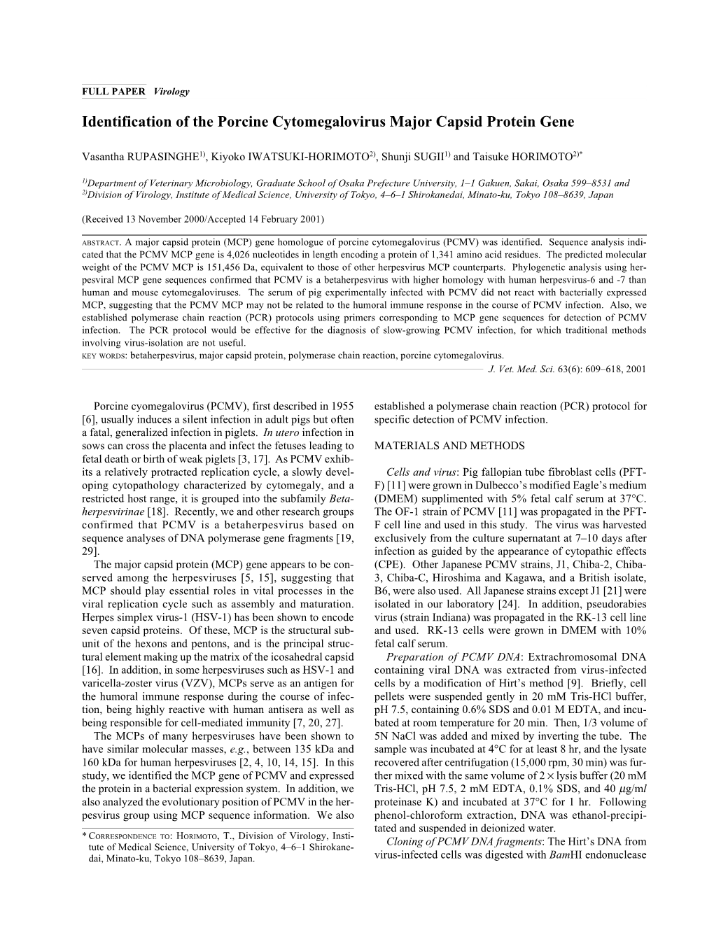 Identification of the Porcine Cytomegalovirus Major Capsid Protein Gene