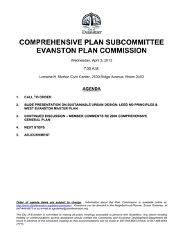 Comprehensive Plan Subcommittee Evanston Plan Commission
