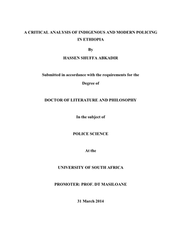 A Critical Analysis of Indigenous and Modern Policing in Ethiopia