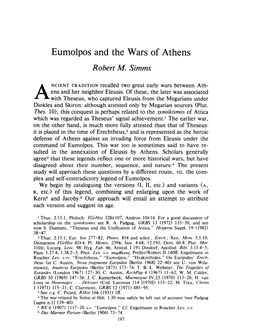 Eumolpos and the Wars of Athens , Greek, Roman and Byzantine Studies, 24:3 (1983:Autumn) P.197