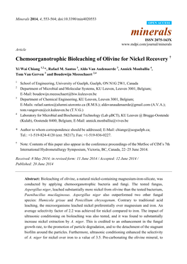 Chemoorganotrophic Bioleaching of Olivine for Nickel Recovery †