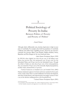 Political Sociology of Poverty in India: Between Politics of Poverty and Poverty of Politics1