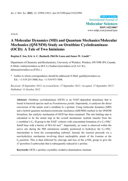 QM/MM) Study on Ornithine Cyclodeaminase (OCD): a Tale of Two Iminiums