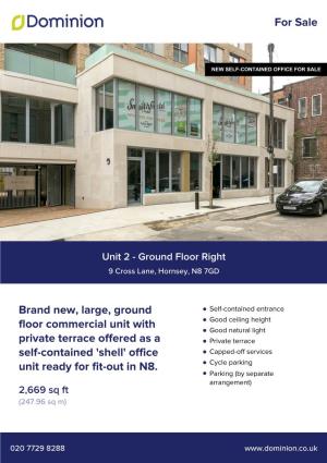 For Sale Brand New, Large, Ground Floor Commercial Unit With