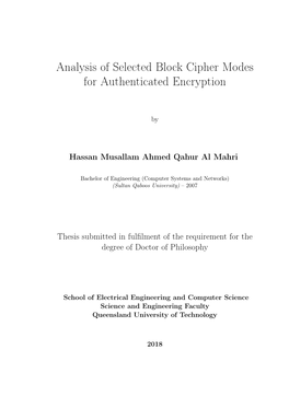 Analysis of Selected Block Cipher Modes for Authenticated Encryption