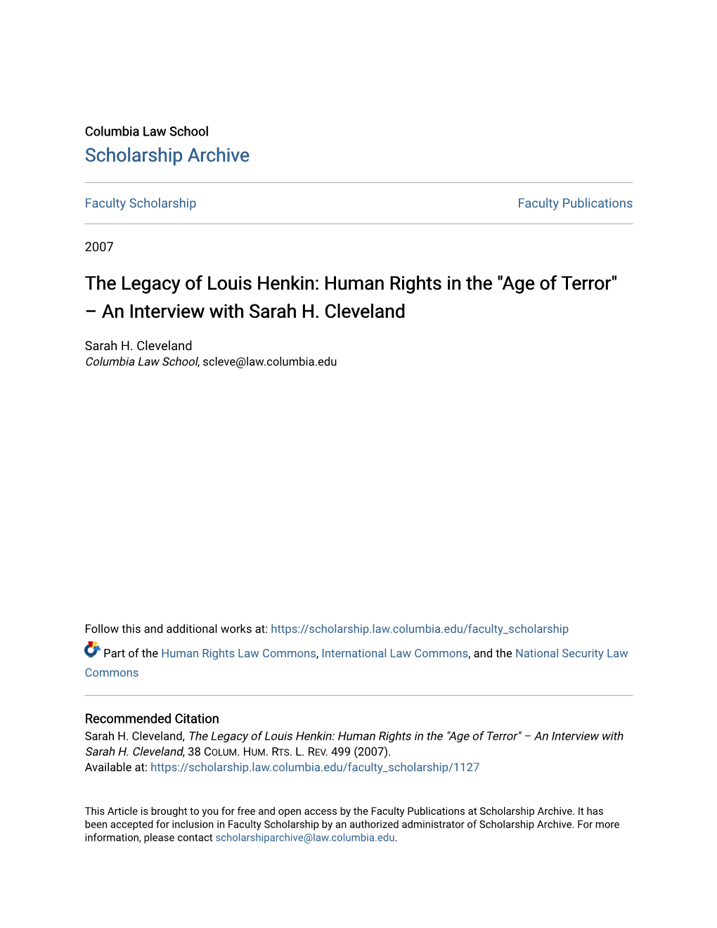 The Legacy of Louis Henkin: Human Rights in the "Age of Terror" Â•Fi An