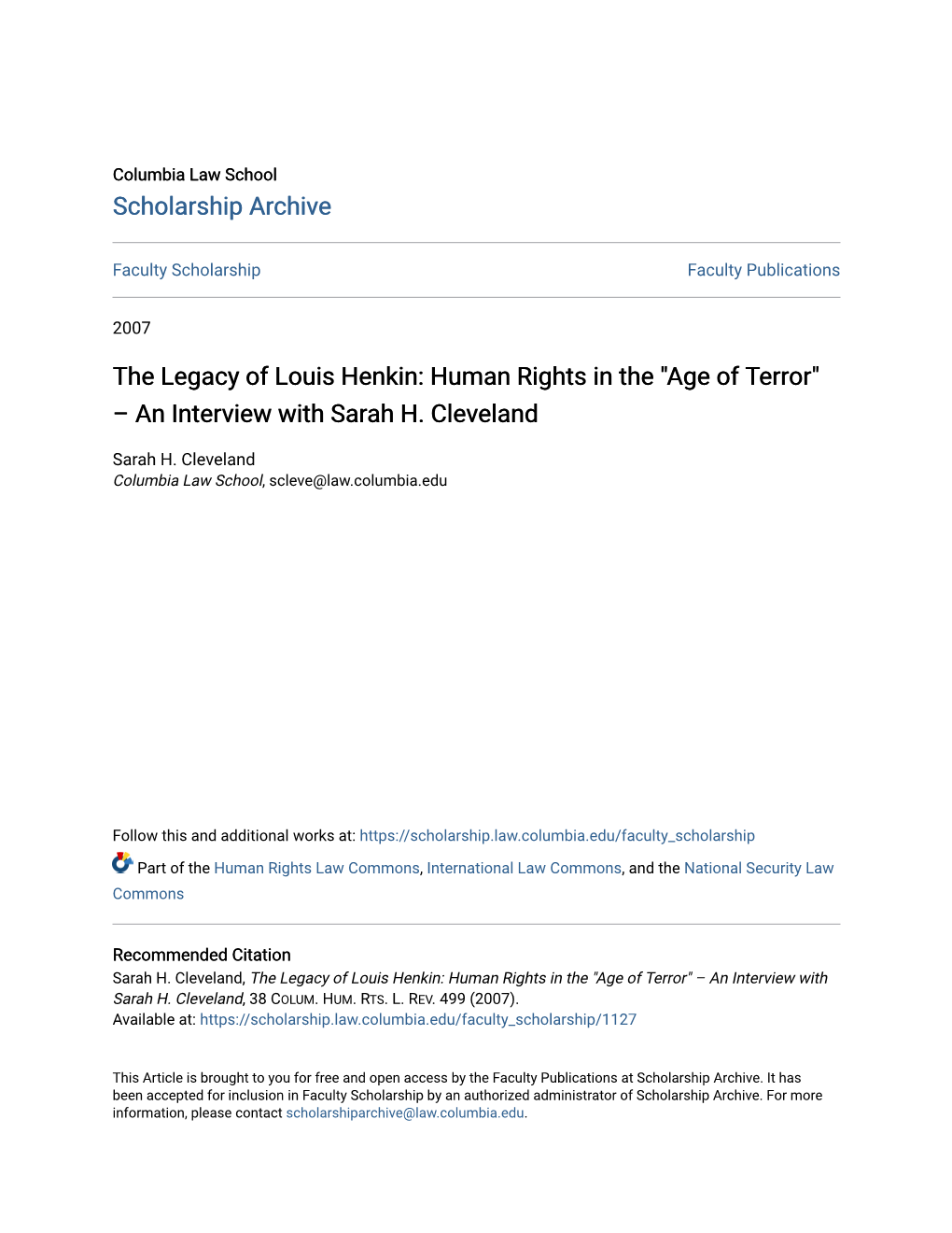 The Legacy of Louis Henkin: Human Rights in the 