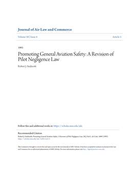 Promoting General Aviation Safety: a Revision of Pilot Negligence Law Robert J