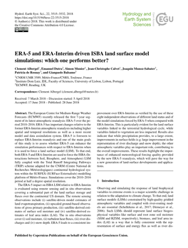 ERA-5 and ERA-Interim Driven ISBA Land Surface Model Simulations: Which One Performs Better?