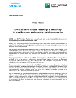 ENGIE and BNP Paribas Factor Sign a Partnership to Provide Greater Assistance to Mid-Size Companies