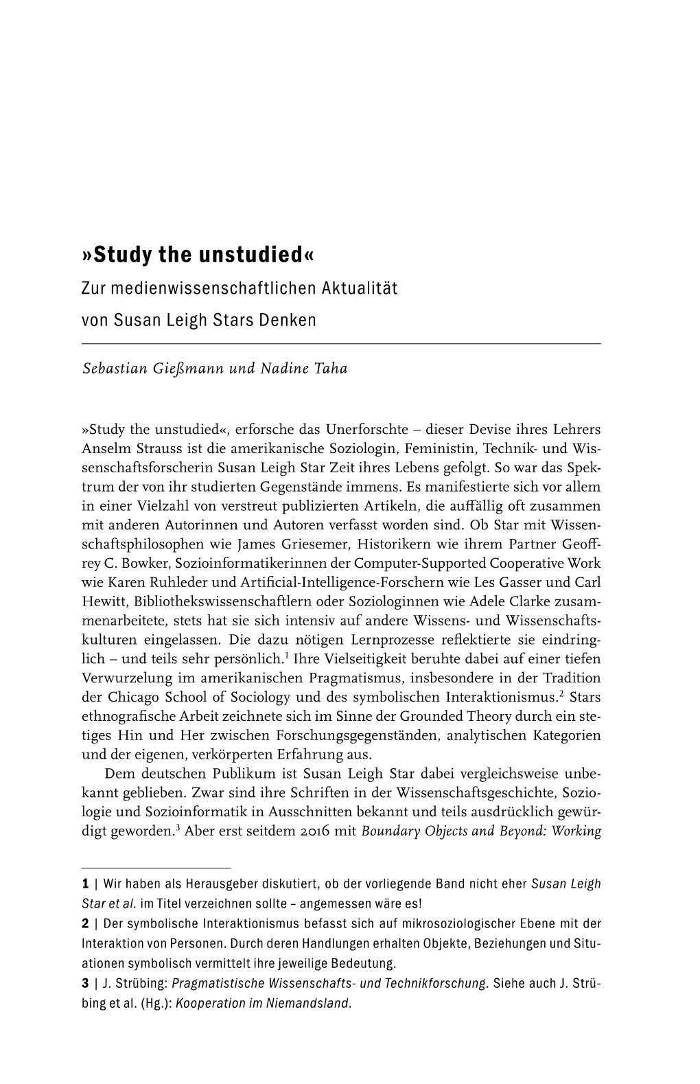 Study the Unstudied« Zur Medienwissenschaftlichen Aktualität Von Susan Leigh Stars Denken