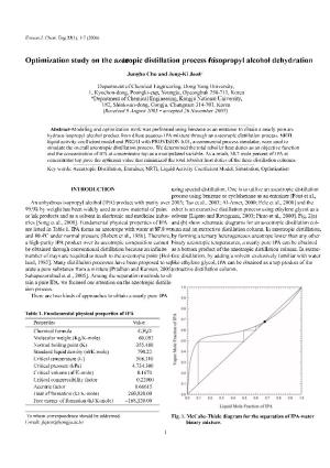 Optimization Study on the Azeotropic Distillation Process for Isopropyl Alcohol Dehydration