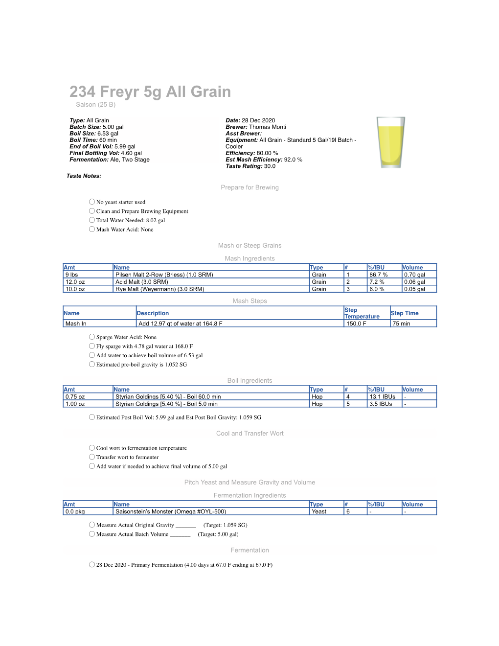 Freyr Saison All-Grain Recipe