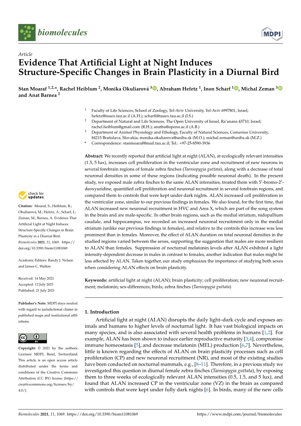 Evidence That Artificial Light at Night Induces Structure-Specific Changes