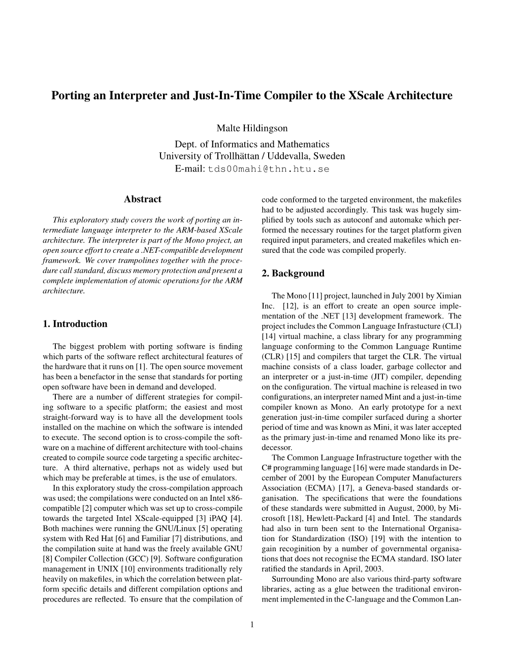 Porting an Interpreter and Just-In-Time Compiler to the Xscale Architecture