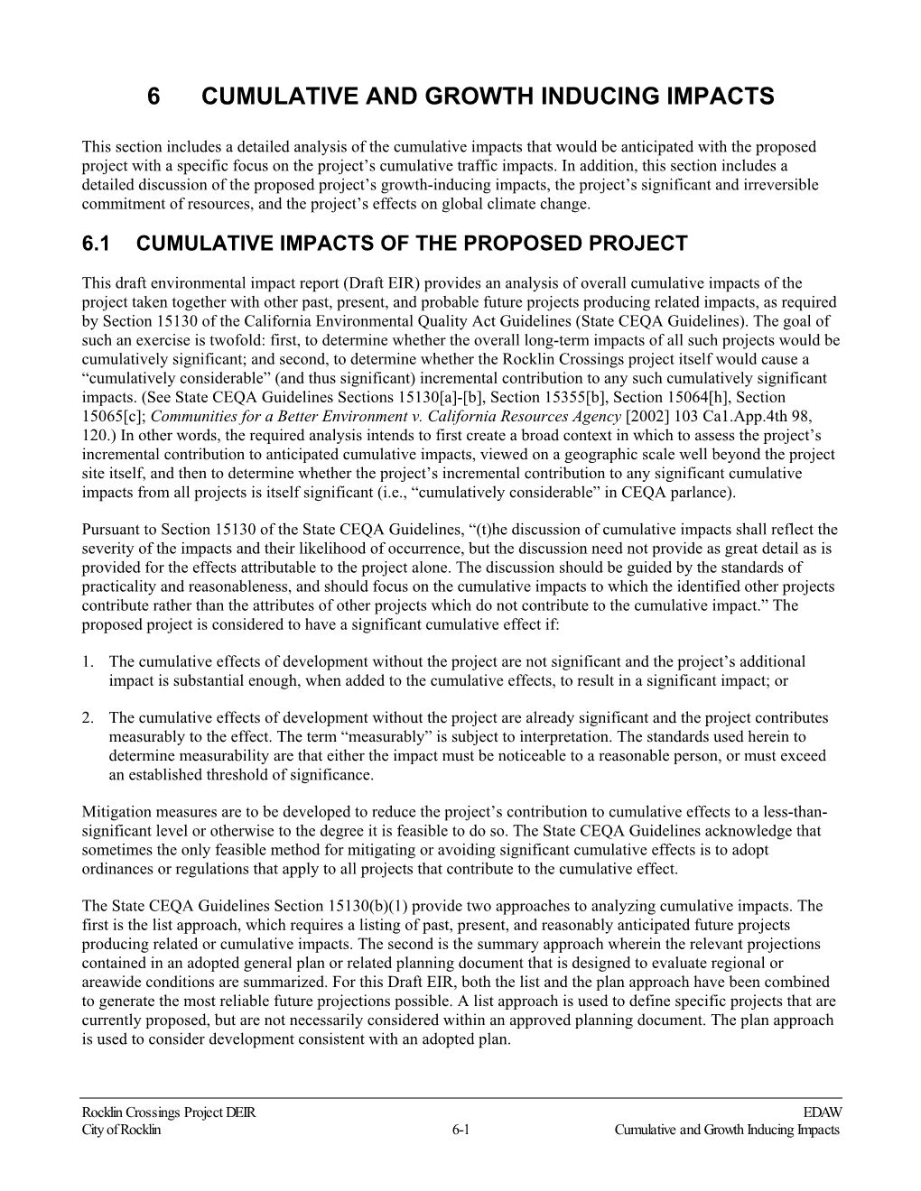 6 Cumulative and Growth Inducing Impacts