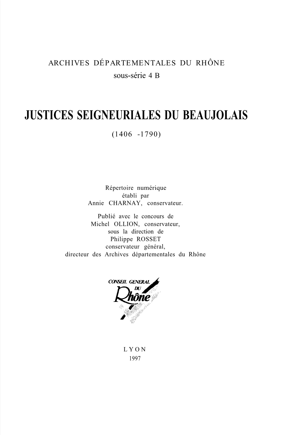 Justices Seigneuriales Du Beaujolais