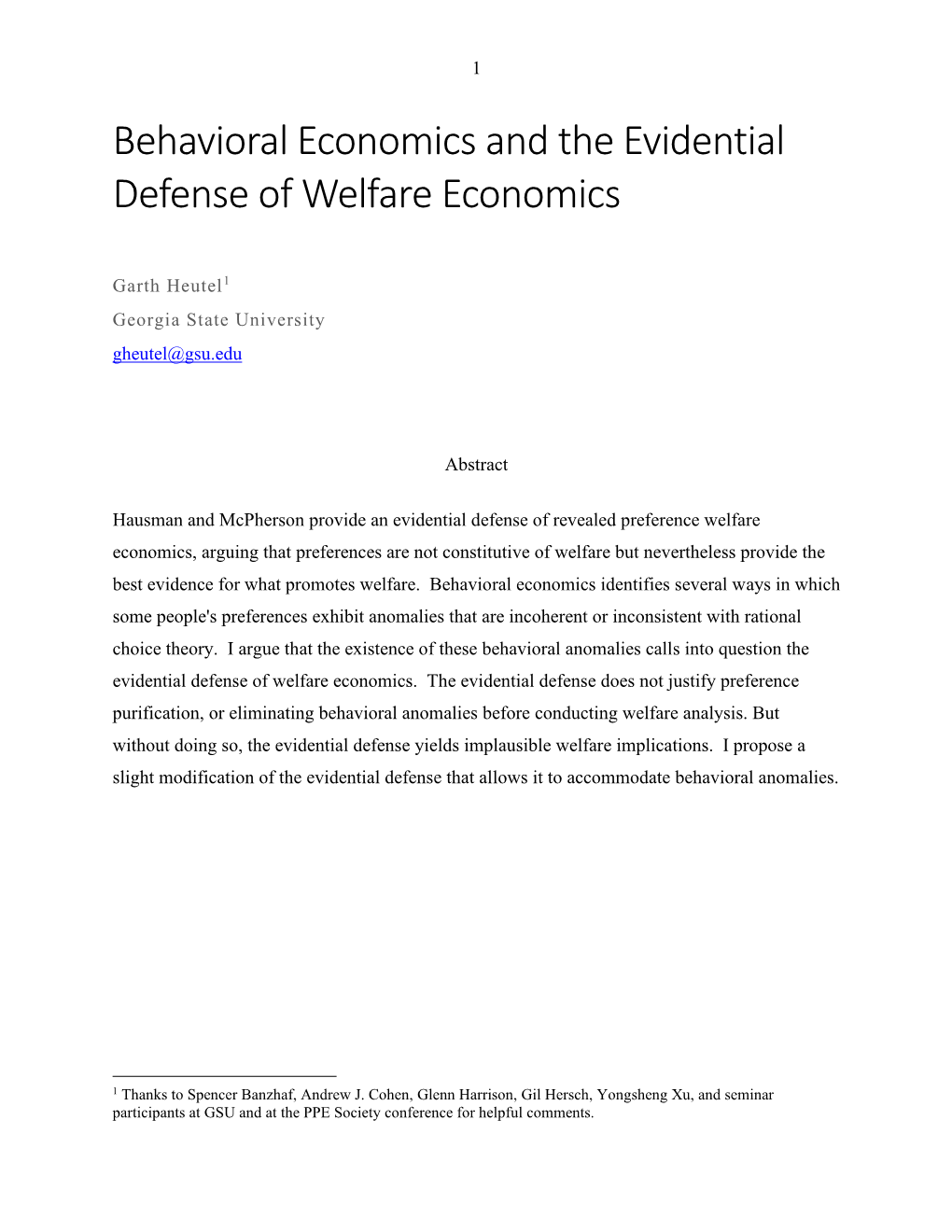 Behavioral Economics and the Evidential Defense of Welfare Economics