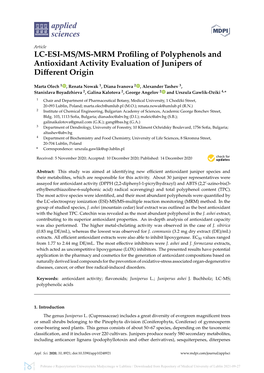 LC-ESI-MS/MS-MRM Profiling of Polyphenols and Antioxidant Activity Evaluation of Junipers of Different Origin