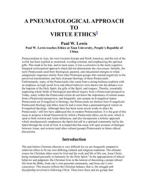Lewis: a Pneumatological Approach to Virtue Ethics