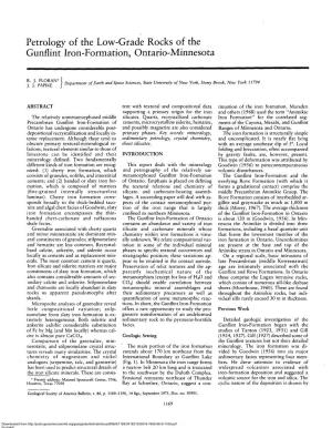 Petrology of the Low-Grade Rocks of the Gunflint Iron-Formation, Ontario-Minnesota