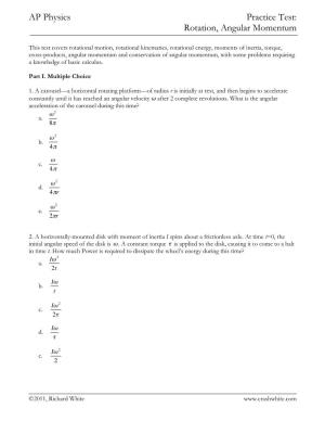 AP Physics Practice Test: Rotation, Angular Momentum