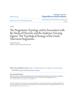 The Programme Typology and Its Association with the Study of Diversity and The